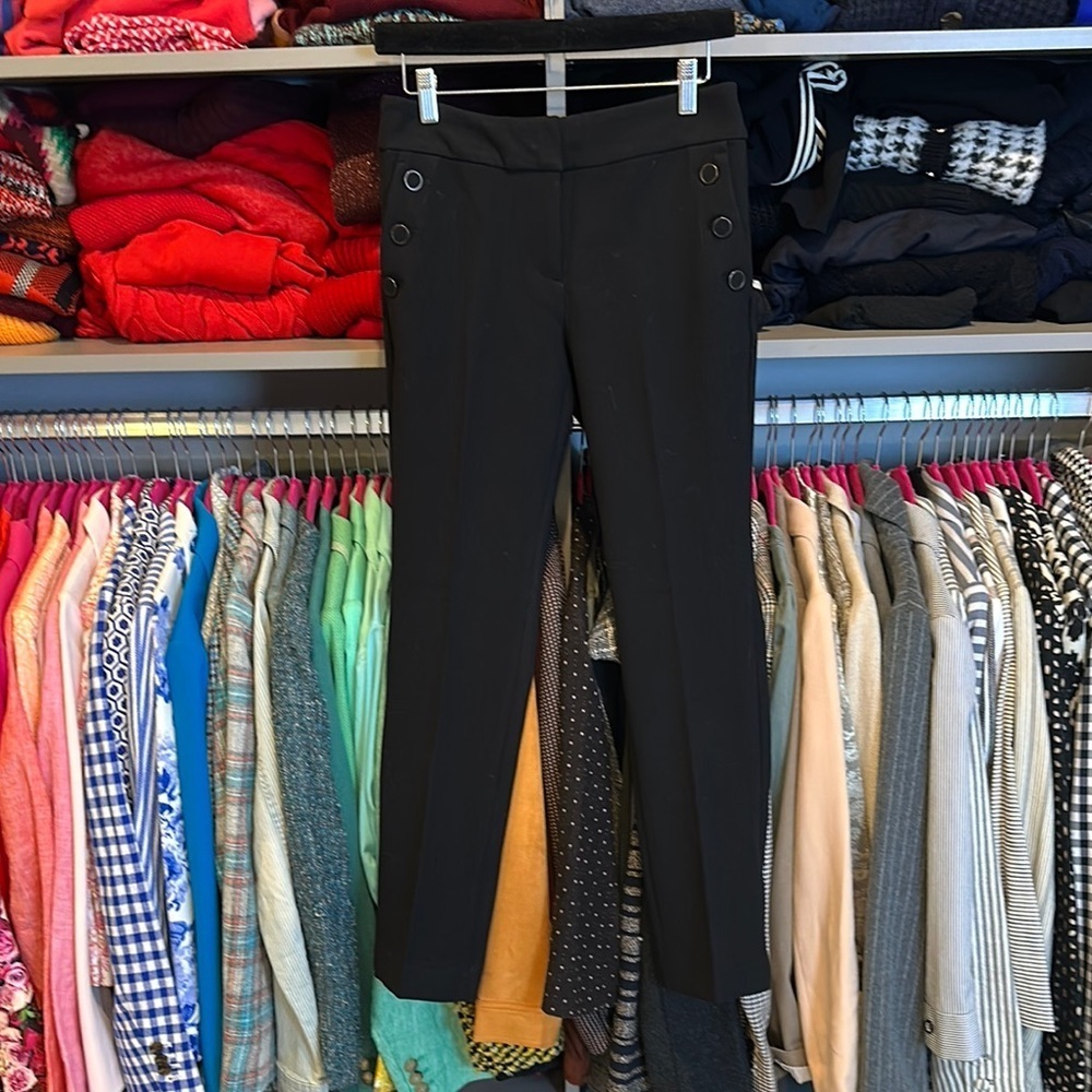 Ann Taylor black button detail 4 pocket straight modern fit trousers size 2P NWT